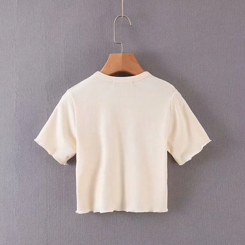 Linjiashop Tarot Card Short Sleeve Cropped Lettuce Hem Sexy Summer T-shirt for Girls O-Neck Graphic Tees Pullovers