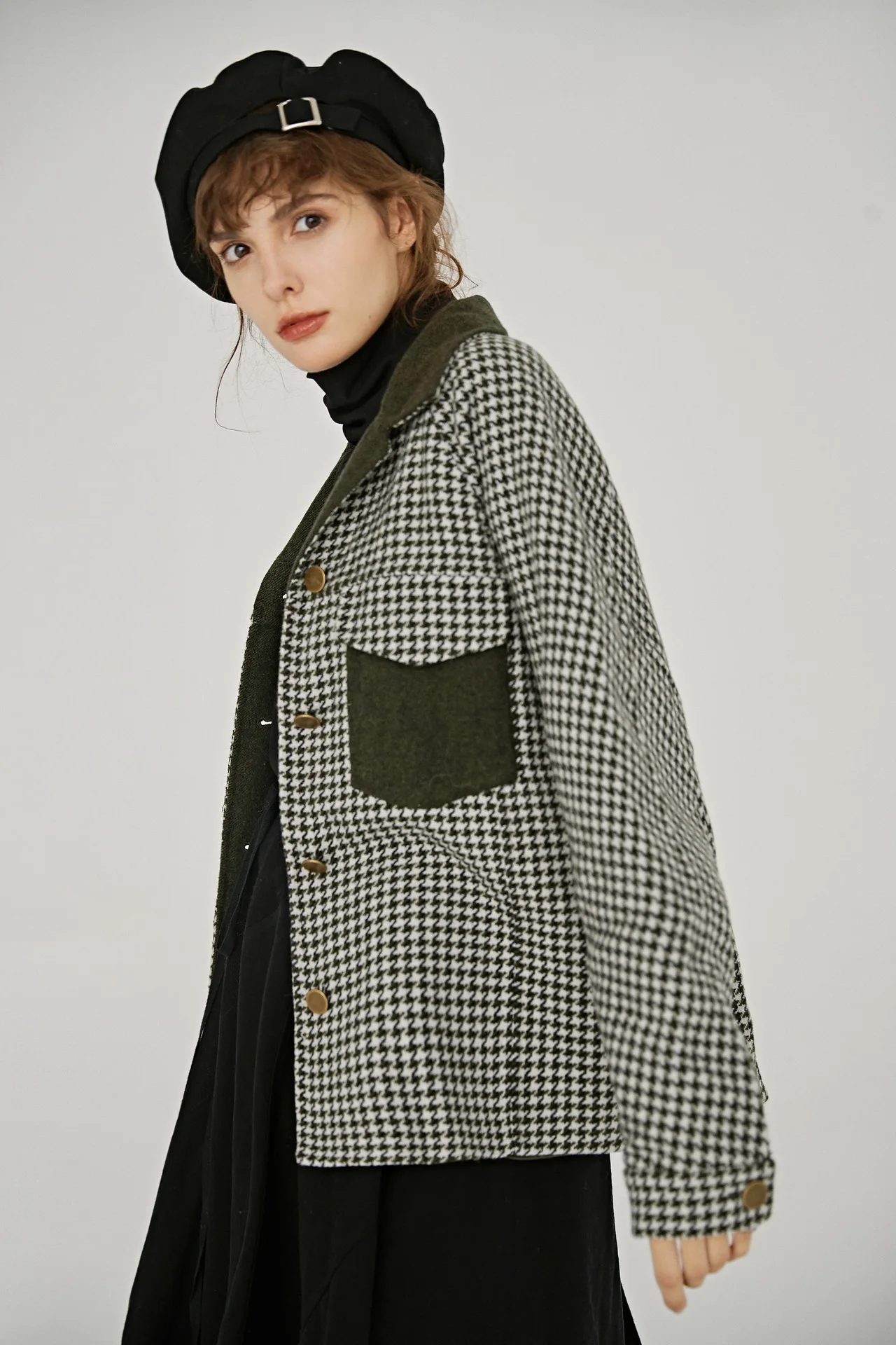

Scattered Pocket Contrast Color Thousands of Birds Handmade Overcoat Jacket