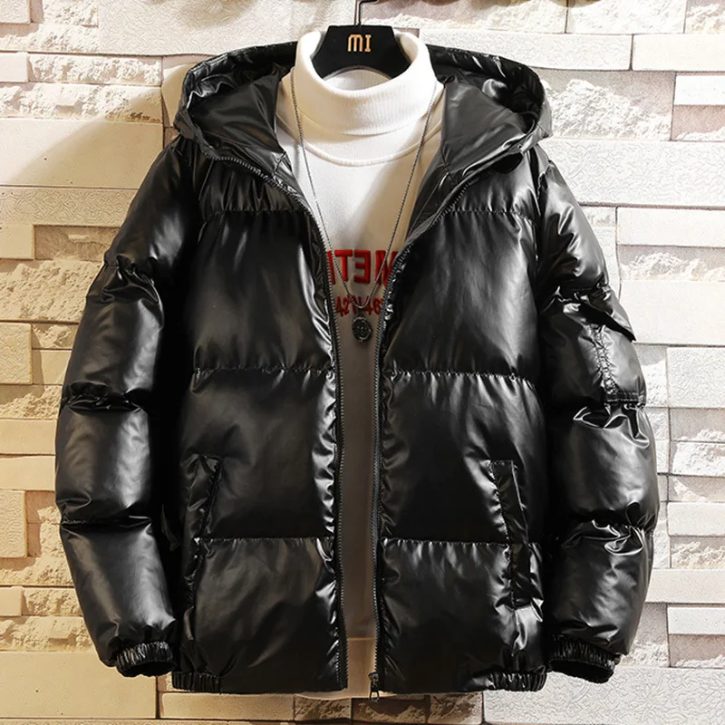 

Winter Men's Hat Cotton-padded Clothes Male Short Thickening Pu Loose Coat Male Waterproof Parkas Casual Warm Snow Jackets M-6XL