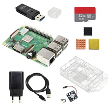 Original Raspberry Pi 3B plus model  kit with Transparent case+ heat sink EU power + USB card reader