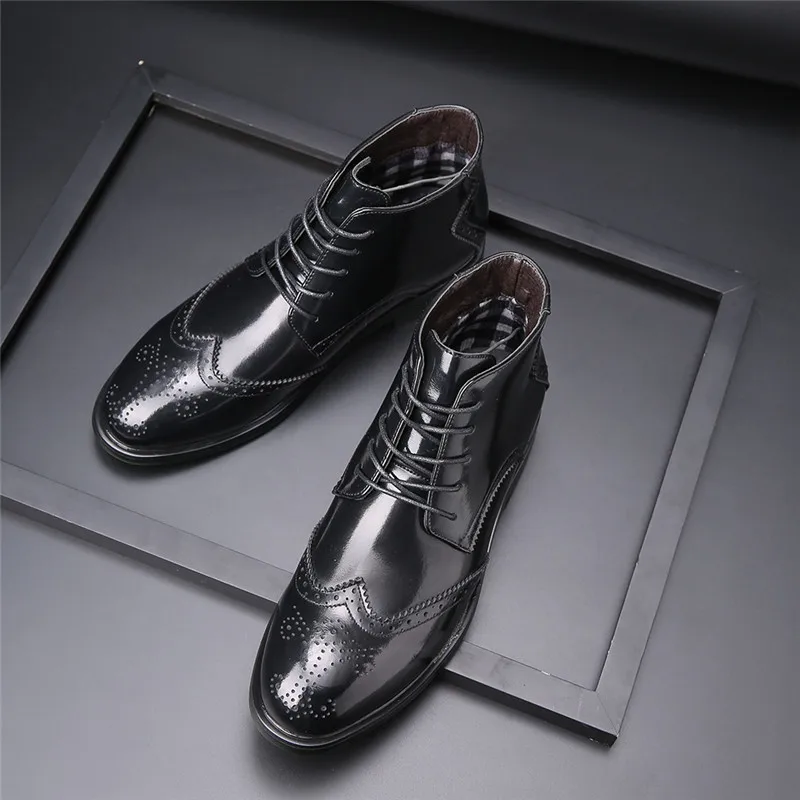 Size38-48 кожаные ботинки с резным узором ковбойские ботинки высококачественные повседневные ботинки оксфорды на шнуровке Мужские ботинки в байкерском стиле