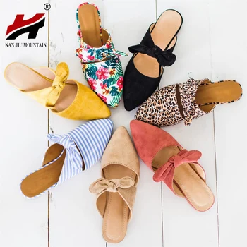 

NAN JIU MOUNTAIN New Summer Flat Slippers Pointed Bow Sandals 6 Color Women's Shoes Hot Sale Beach Slippers Plus Size 35-43