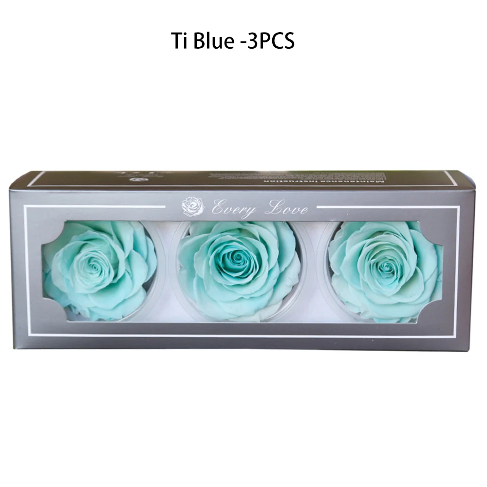Ti Blue 3 шт./кор. "Законсервированные" Цветы вечный цветок засушенные цветы вечная розы коробка бессмертный Роза 7-8 см цветочного бутона на День святого Валентина, подарок в день - Цвет: Ti Blue
