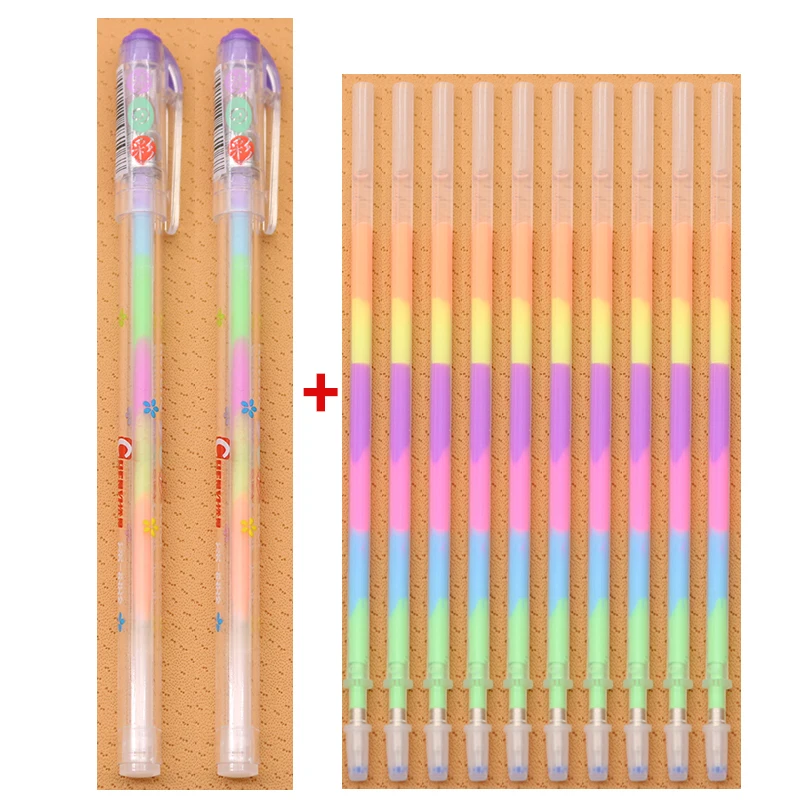 

10 Refills + 2 Pen Colors Graffiti Sets Stationery Children Rainbow School Office Supplies Learning Gel Mark Pen Cute Pens