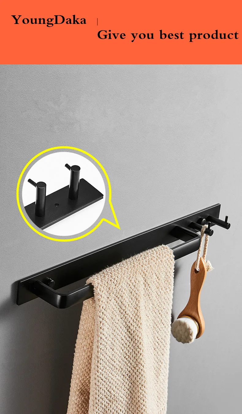 suporte de parede para suporte de alumínio preto para toalhas pingente de hardware para banheiro