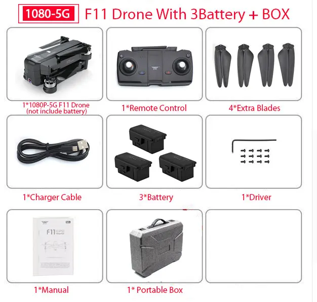 SJRC F11 PRO gps Дрон с Wifi FPV 1080 P/2 K HD камера F11 бесщеточный Квадрокоптер 25 минут время полета складной Дрон Vs SG906 - Цвет: F11 3B carry Box