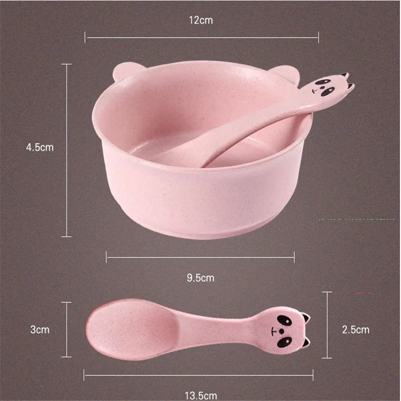 2 Pcs/Set Baby Feeding Food Tableware Panda Wheat Kid Dishes Eco-Friendly Children Training Dinnerware Plate Bowl Spoon