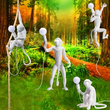 

Modern LED Color Monkey Pendant Lights Lighting Resin Loft Hemp Pendant Lamps Luminaires Bar Cafe Hanging Lmap Lighting Fixtures