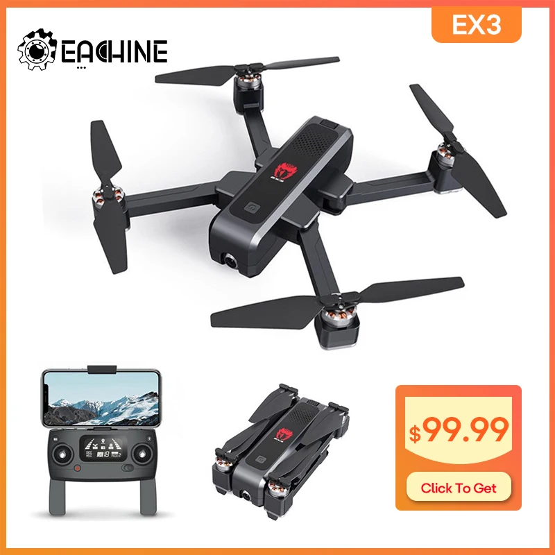 US $99.99 Eachine EX3 GPS 5G WiFi FPV 2K Camera Optical Flow OLED Switchable Remote Brushless Foldable RC Drone Quadcopter RTF Racing Toy