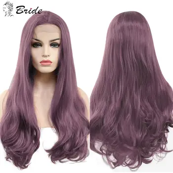 

BRIDE Lace Front Wig Purple Body Wavy Wigs False Hair Extension Synthetic Wig With Cap Extension Wigs For Women Party Daily