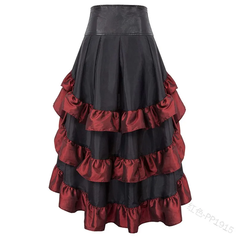 Винтажная юбка в готическом стиле для женщин среднего возраста, Женская юбка с оборками в стиле пэчворк, необычная юбка в стиле панк, ретро, кекс, длина до щиколотки, макси#40