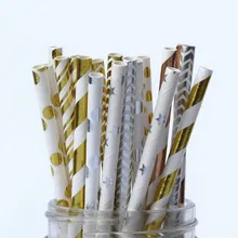 25pcs  Metallic Gold  Foil Stripe Paper Straws