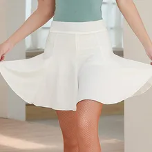 Женское эластичное балетное платье для латинских танцев с высокой талией, мини расклешённая и в складку, юбка-шорты белого цвета, x-большой Размер