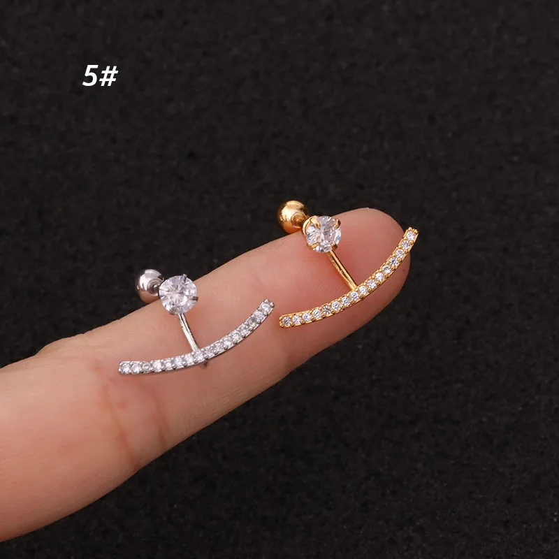 1Pc Newest Tree Star Zircon Pendant CZ dangle ear piercing jewelry steel barbell Daith earrings helix cartilage studs - Окраска металла: 5