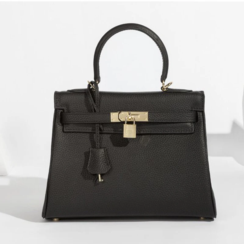 

Top Quality Genuine Leather Woman Handbag with Gold Metal 100% Genuine Leather Elegant Female Handbag Designer Bags