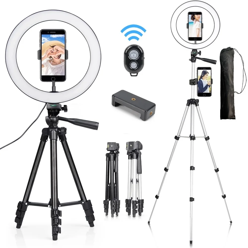 10'' LED Selfie Ring Light with Lightweight Lighting Stand MobileTripod Photography Lighting for Makeup Youtube Phone Holder
