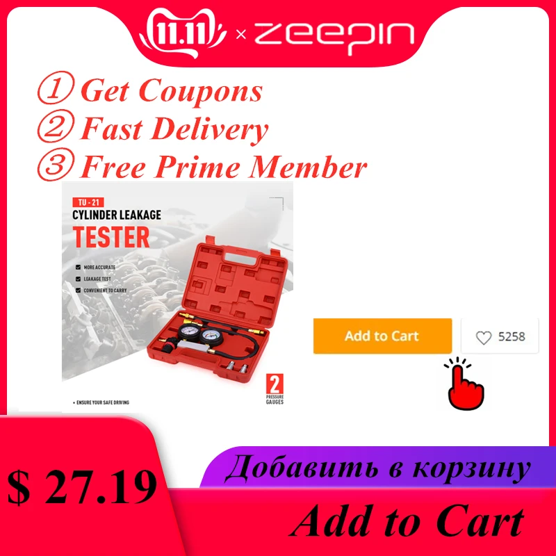 

2 pcs Auto Cylinder Leakage Tester Dual Pressure Gauge Diagnostic Kit Instrument Tool Used for Petrol 14mm 12mm Spark Plugs Car