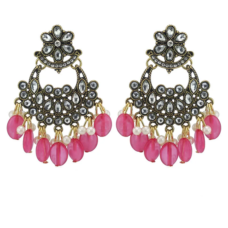 Индийские серьги Jhumki Jhumka ручной работы с розовыми бусинами в виде цветка Тайланд