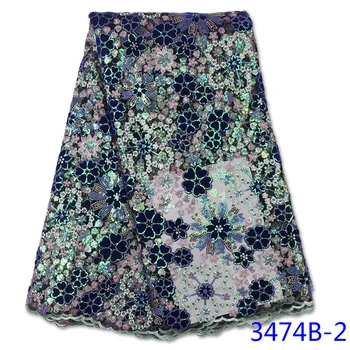 

African Lace Fabric Net 2020 High Quality French Lace Fabric Tulle With Sequins Nigerian Lace With Velvet For Wedding GD3474B-2