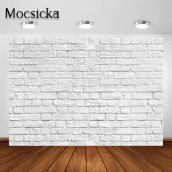 

Mocsicka White Brick Wall Photography Backdrop Rustic Vintage Retro Wall Children Portrait Photoshoot Background Photographic