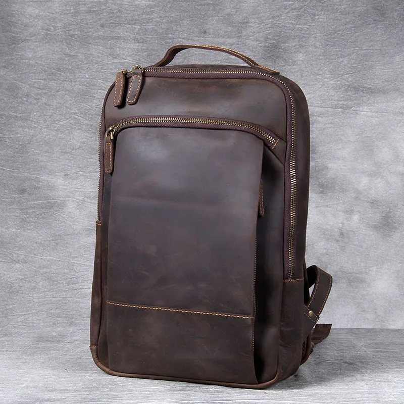 Ретро crazy horse кожаный мужской рюкзак, ручной работы, Замшевые Кожаные Дорожные рюкзаки, мужские кожаные компьютерные сумки - Цвет: brown