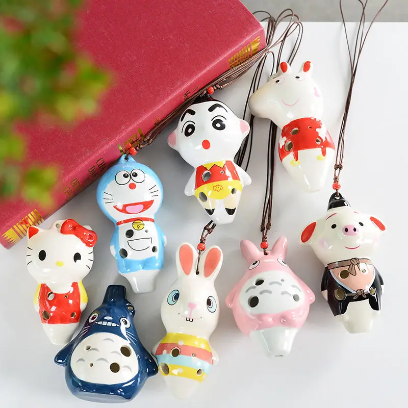 Ocarina 6 Hole Small Cartoon Character Ocarina Alto C Tone Beginner Ocarina Tourist Souvenir Teaching Toys Ceramic Pendant