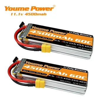 

2pcs Youme 11.1V Lipo battery 4500mAh 3S Lipo Car Battery with TRX Plug for Traxxas 1/10 RC Car Truck Slash Drone Airplane Boat