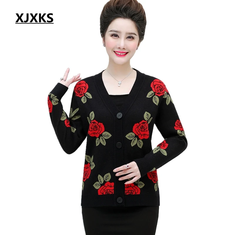 

XJXKS Autumn Sweaters Coats Women Vintage Flower Long Sleeve Cardigan Female Wool Plus Size Sweater Women Oversized Sweater