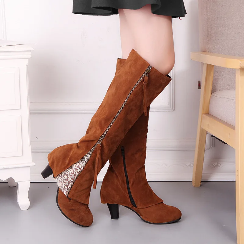 Женские сапоги зимняя обувь до колена кружевные женская Botas Mujer Invierno 2019 размера