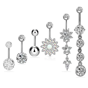

6-piece set stainless steel zircon diamond belly button ring soft pottery ball Aobao zircon combination set