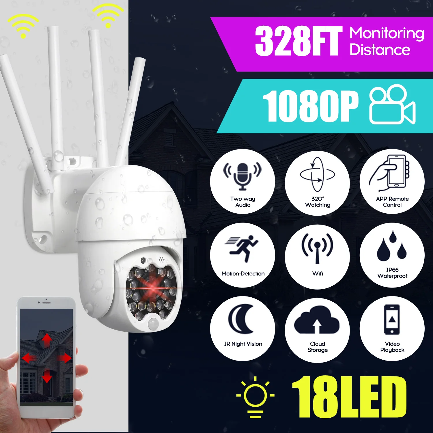 

1080p IP Camera Wi-Fi CCTV IR Camera Outdoor Security Surveillance NetCam IP Camara Supported Exterior TF Card Night Vision