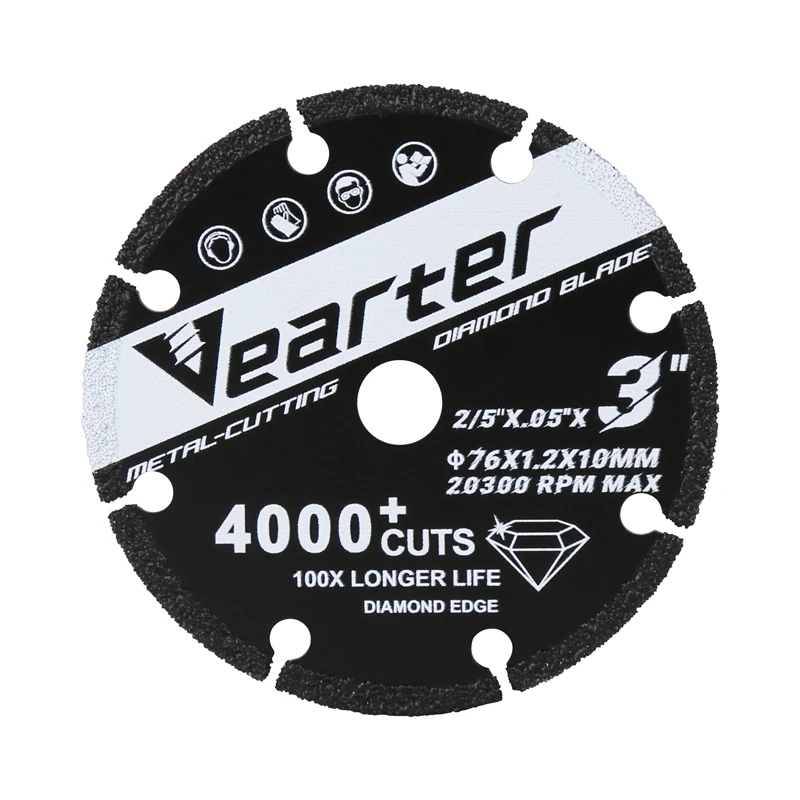 Vearter 76mmX10mm Vacuum Brazed Diamond Cutting Disc 3''X2/5'' Wheel Saw Blade For Metal Rebar Cast Iron and Stainless Steel 4 inch diamond cutting disc vacuum brazed saw blade diamond grinding wheel for cast angle iron stone marble granite