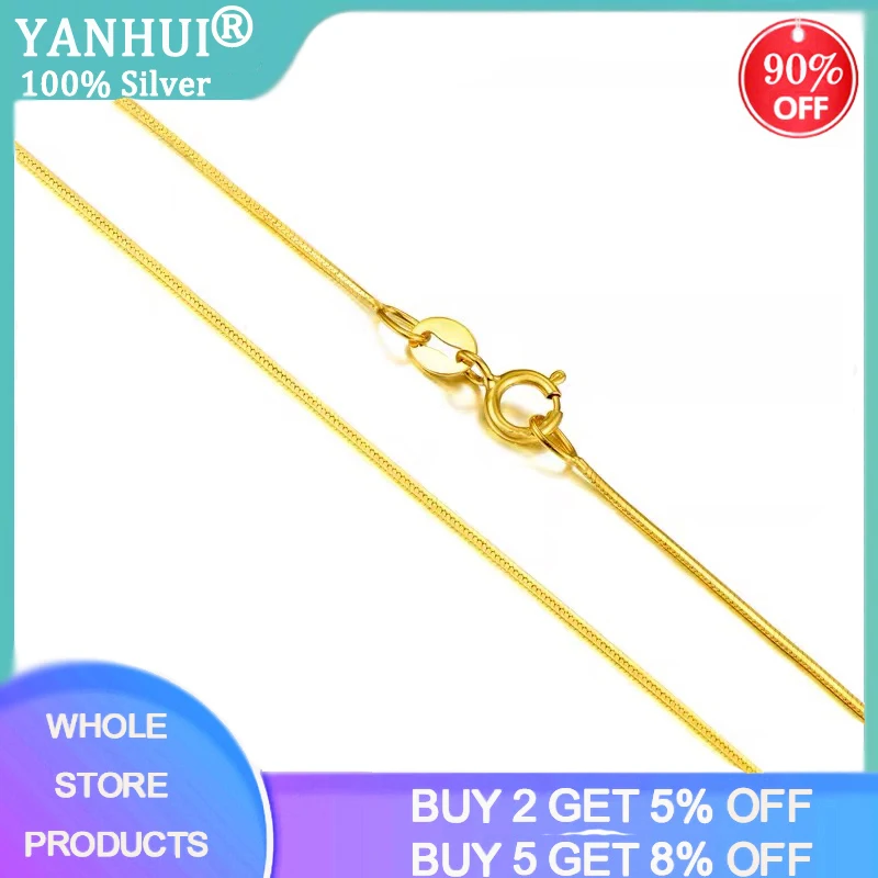 

YANHUI Fine Gold Color Silver 925 Jewelry 1mm Snake Chain Necklaces Women DIY Daily Accessories Statement Necklace Women Gift