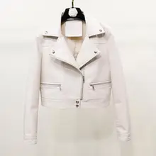 Женская белая верхняя одежда Новинка весна осень молния искусственная кожаная куртка женская куртка с отложным воротником короткие байкерские кожаные пальто mujer