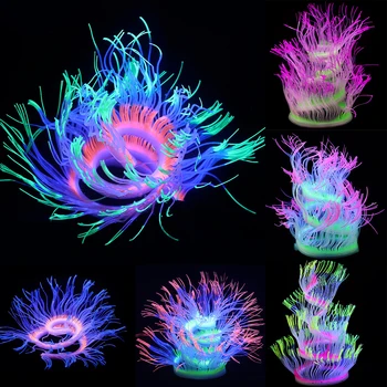 

New Flexible Style Silicone Aquarium Coral Anemone Decoration Artificial Fish Tank Sea Anemone Ornament Glowing In Light 2020