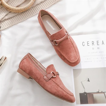 

Women Shoes Black Pink Flat Loafers Retro Genuine Leather Fashion Shoes Metal Casual Office Ladies Shoes Slip On Women Footwear