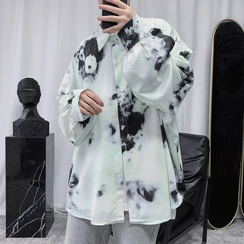 

Men's Shirt 2020 Spring New Solid Color Printing Loose Lantern Sleeve Casual Couple Long Sleeve Shirt Youth Trend Men's Wear