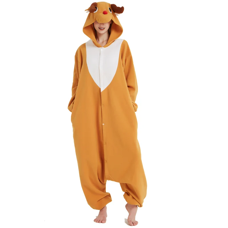 Пижамы с оленем оленя Кигуруми для взрослых комбинезон зимняя одежда для сна на Хэллоуин Рождественская Пижама домашняя Косплей Вечерние