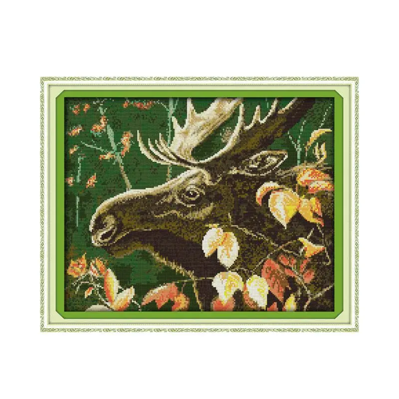 Elk cross stitch kit 14ct 11ct pre stamped canvas cross stitching animal embroidery DIY handmade needlework