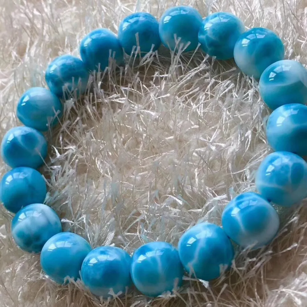 Одежда высшего качества натуральный синий камень Ларимар водным узором Круглый бисер браслет 11 мм для женщин и мужчин Баррель Форма подарок AAAAA
