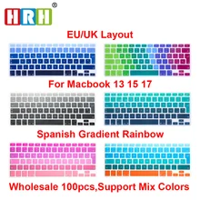 HRH 100 шт испанский ESP EU/UK Радужный силиконовый чехол для клавиатуры, защитная клавиатура для Macbook Air Pro retina 13 15 17