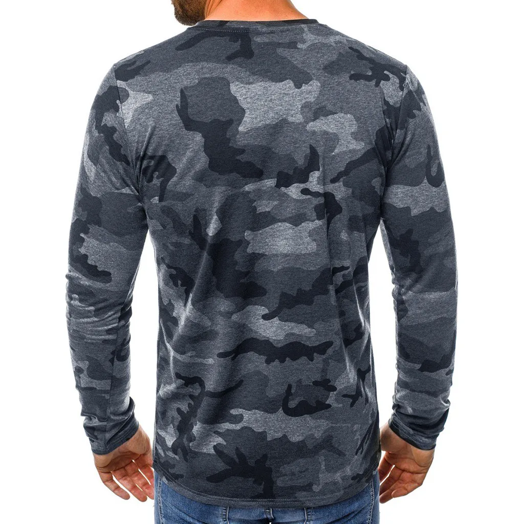 Fitted Camouflage T Shirts Long Sleeve O Neck Men T-shirt tshirt Tops