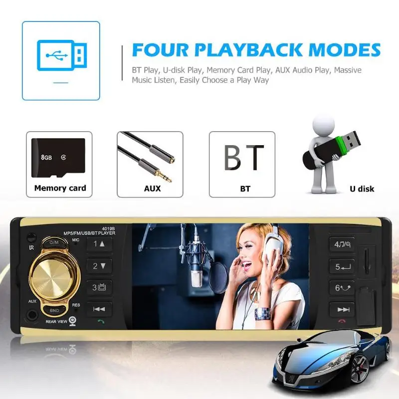 4019B Bluetooth автомобильный стерео MP5 плеер 4,1 дюймов AUX USB FM радио головное устройство
