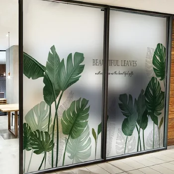 

Botanic Pattern Glass Film Static Cling Vinyl Home Decals Private Stained Film For Living Room Diningroom Bedroom 40cmx100cm