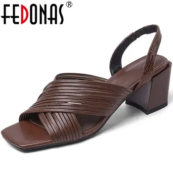 

FEDONAS New Elegant Women Pumps Thick Heels Sandals Vintage Peep Toe Slippers Spring Summer Sweet Office Lady 2020 Shoes Woman