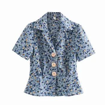 

2020 women french style flower print casual smock blouse office ladies short sleeve buttons shirts chic brand blusas tops LS6675