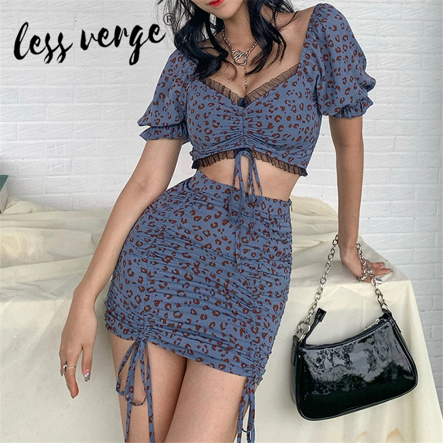 Женские комплекты Lessverge кружевные лоскутные с леопардовым принтом короткий топ