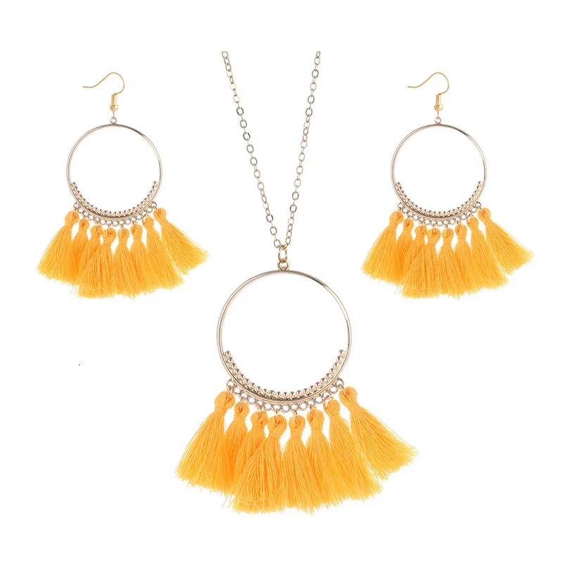 cjh029 Christmas Hoops Tassle Tassel Earrings Necklace Set Drop Fringe   Necklace Set