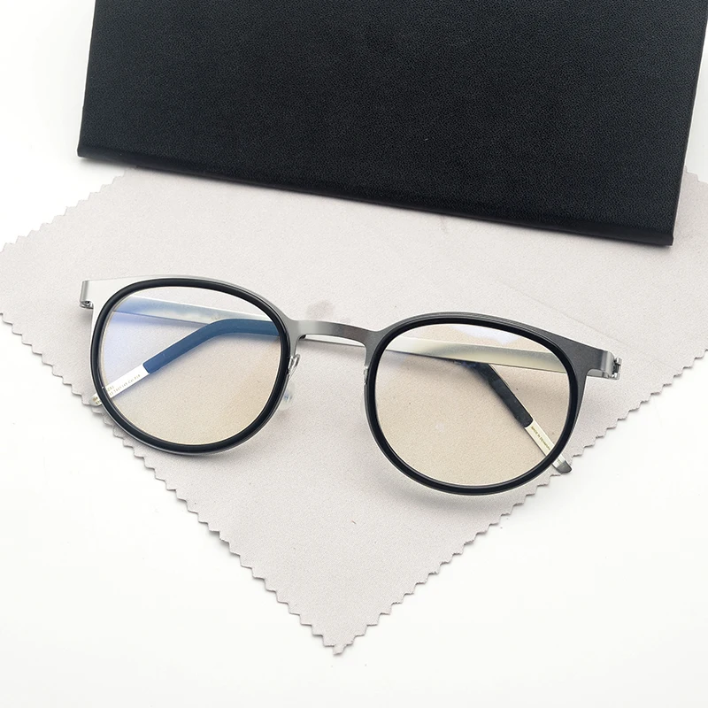 Винтажные круглые датские брендовые титановые очки с оправой, мужские очки по рецепту при близорукости, оптические очки без винта, оправа для очков - Цвет оправы: Black Silver