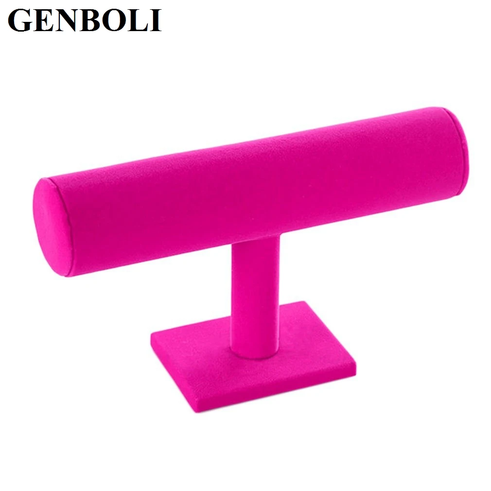 

Velvet T Bar Rack Bracelet Necklace Watch Stand Organizer Holder Rose Color Jewelry Display Accessories